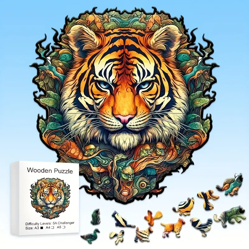 Woodworking Hobby - Tiger Wooden Jigsaw Puzzle, Uniquely Irregular